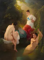 August Riedel, Three women bathing, Oil on canvas. ca