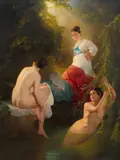 August Riedel, Three women bathing, Oil on canvas. ca