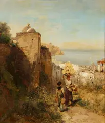 Oswald Achenbach, Coastal Landscape near Naples, Oil on canvas