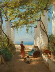 Albert Flamm, Terrace of the Villa San Michele in Capri, Oil on canvas