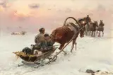 Evening Sleigh Ride with Dogs by Alfred von Wierusz-Kowalski, Oil on panel, sold Nov 2024