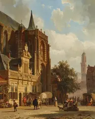 Cornelis Springer, The Grote Markt in Zwolle, 1869, Oil on panel