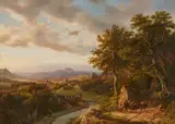 Barend Cornelis Koekkoek, Panoramic Landscape in in the Central Rhine Region, Oil on canvas (relined)