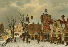 Willem Koekkoek, Busy Square in Rotterdam, Oil on canvas