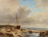 Andreas Schelfhout, Fisherboats on a Beach
