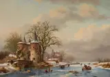 Fredrik Marinus Kruseman, Winter Landscape with a Frozen Canal, Oil on canvas (relined)