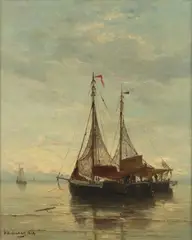 Hendrick Wilhelm Mesdag, Fisherboats at Anchor in Calm Seas, 1884, Oil on canvas