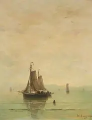 Hendrick Wilhelm Mesdag, Two Fisherboats at Anchor, 1889 1889, Oil on canvas