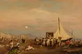 Oswald Achenbach, Commedia dell'arte Actors on the Coast of Naples, Oil on canvas