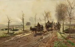 Hugo Mühlig, Autumn Morning on the Lower Rhine, Oil on hardboard