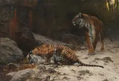 Wilhelm Kuhnert, Tiger at a Watering Hole, Oil on canvas