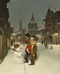 Vida Gabor, The Snowman's Friend, Oil on panel