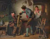 Hugo Kauffmann, Woodcutter pouring Beer into a Bombardon, Oil on panel