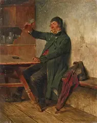Bad Beer by Hugo Kauffmann, Oil on panel, sold Oct 2024