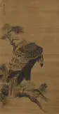 Unkoku Tōeki, An eagle on a pine trunk, A hanging scroll. Ink on silk. Inscribed unkoku Toeki and sealed Toeki