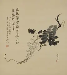 Seitei Watanabe, A wisteria branch, A hanging scroll. Ink on silk. Inscription with a poem, cyclical date and signature. Signed by the painter and sealed: Seitei. Wooden box