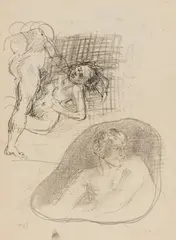 Balthus, Scène érotique - Étude de personnage, Chalk on sketchbook paper with perforated upper margin, with watermark "RAFFAELLO C.M. FABBRIANO"