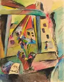 Curt Ehrhardt, Hyazinthentopf am Fenster, 1921, Watercolour and brush and India ink on paper, laid down on card