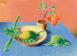 Heinrich Hoerle, Stillleben mit Granatblüte und Zitronen, 1933, Wax crayon on firm paper