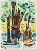Karl Schmidt-Rottluff, Stillleben mit Pinselbecher und Kerzenleuchter (Atelierstillleben)