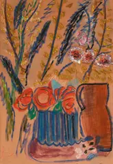 Ida Kerkovius, Rot in blauer Vase, 1968, Pastel and oil on velour paper. 74.7/