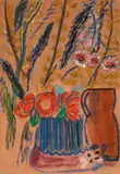 Ida Kerkovius, Rot in blauer Vase, 1968, Pastel and oil on velour paper. 74.7/