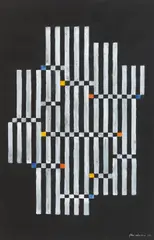 Adolf Fleischmann, Komposition, 1964, Gouache over chalk drawing on black tinted paper