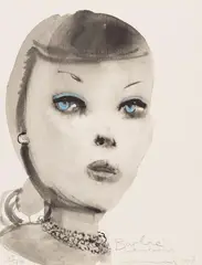 Barbie (with pearl necklace) by Marlene Dumas, 1997, Lithograph in colours, on wove paper, the full sheet,, sold Jun 2024