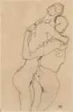 Egon Schiele, Two standing Female Nudes, Embracing, 1913, Pencil drawing on Simili Japan paper