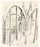 Ernst Ludwig Kirchner, Rheinbrücke in Köln (Hohenzollernbrücke). Verso: Drawing Zwei Mädchen im Tub, 1914, Lithograph on wove paper. Verso: Pencil drawing. 40.9/