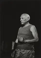 André Villers, Pablo Picasso pendant le tournage de film de Clouzot, Nice, 1955, Gelatin silver print, printed later