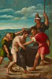 The Disrobing of Christ by studio of Jan Sanders van Hemessen, Oil on panel (parquetted), offered May 2024