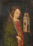 German School early 16th century, Saint Barbara, Oil on panel (parquetted)