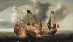 Aert Anthoniszoon, A Naval Battle, Oil on panel