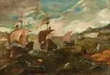 War Ships off the Coast by circle of Pieter Brueghel the Younger, Oil on panel, offered May 2024