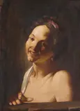 A Woman Laughing by in the manner of Dirck van Baburen, Oil on canvas (relined), sold May 2024