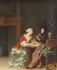 Jan Miense Molenaer, Figures in an Interior, Oil on panel (parquetted)