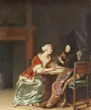 Jan Miense Molenaer, Figures in an Interior, Oil on panel (parquetted)