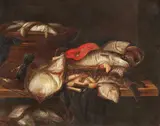 Large still life of fish by circle of Abraham van Beyeren, Oil on canvas (relined), sold May 2024