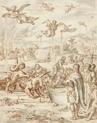 Matthias Scheits, A Scene from the Apocalypse, Pen in brown, brush in grey