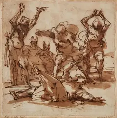 Giulio Benso, Stoning of Saint Stephen, Pen and brown ink, wash, with remnants of a preliminary drawing with graphite
