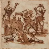 Giulio Benso, Stoning of Saint Stephen, Pen and brown ink, wash, with remnants of a preliminary drawing with graphite
