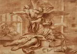 Domenico Piola, Liberation of Saint Peter, Pen and brush in brown, squared with red chalk
