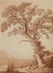 Landscape near Cajazzo by Jacob Philipp Hackert, Pen and brush in brown, sold May 2024