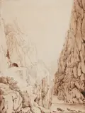 Jacob Philipp Hackert, The Furlo Gorge, Pen and brush in brown over pencil