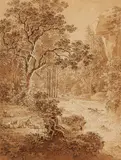 Adrian Zingg, Landscape in the Schandauer Grund, Brush and pen in brown