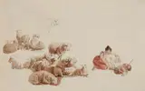 Adrian Zingg, Study of Sheep and a Woman with her Child