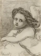 attributed to Peter Cornelius, Winged cherub, Pencil