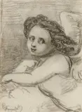 attributed to Peter Cornelius, Winged cherub, Pencil