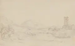 Friedrich Preller the Elder, Southern Italian landscape near Sermoneta, Pencil
